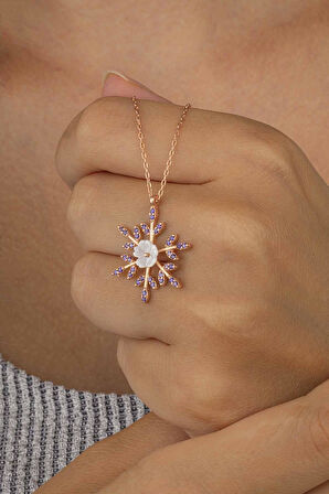 Gümüş Pazarım Manolya Çiçeği Kar Tanesi Kadın Gümüş Kolye