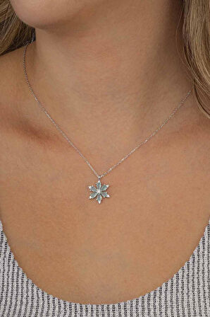 Gümüş Pazarım Su Yeşili Aster Çiçeği Kadın Gümüş Kolye