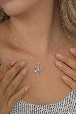 Gümüş Pazarım Su Yeşili Aster Çiçeği Kadın Gümüş Kolye