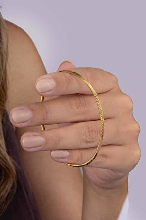 Gümüş Pazarım Altın Kaplama Desenli 925 Ayar Gümüş Kadın Ajda Bilezik