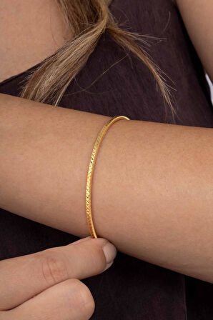 Gümüş Pazarım Altın Kaplama Geçiş Motifli 925 Ayar Gümüş Kadın Ajda  Bilezik