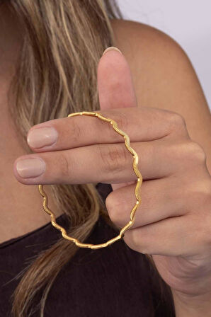 Gümüş Pazarım Altın Kaplama Dalgalı Model 925 Ayar Gümüş Kadın Ajda Bilezik