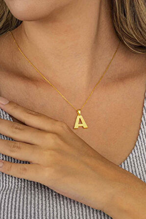 Gümüş Pazarım Altın Kaplama A Harfi Kadın 925 Ayar Gümüş Kolye
