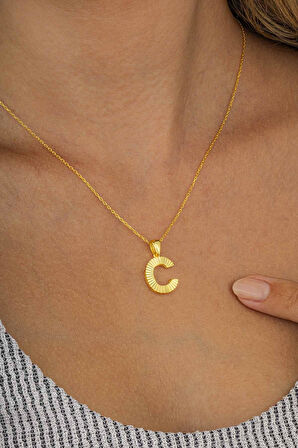 Gümüş Pazarım Altın Kaplama C Harfi Kadın 925 Ayar Gümüş Kolye