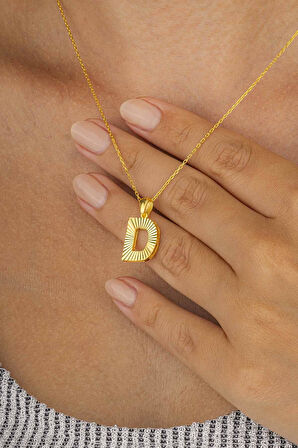 Gümüş Pazarım Altın Kaplama D Harfi Kadın 925 Ayar Gümüş Kolye