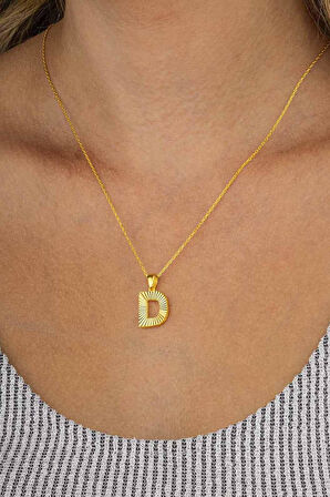 Gümüş Pazarım Altın Kaplama D Harfi Kadın 925 Ayar Gümüş Kolye