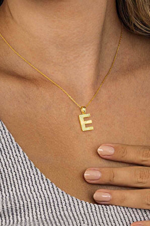 Gümüş Pazarım Altın Kaplama E Harfi Kadın 925 Ayar Gümüş Kolye