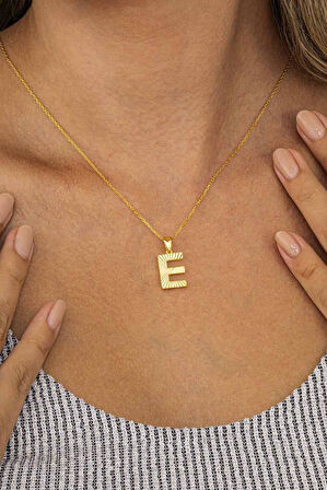 Gümüş Pazarım Altın Kaplama E Harfi Kadın 925 Ayar Gümüş Kolye