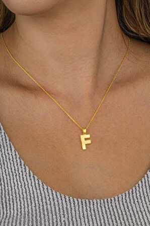Gümüş Pazarım Altın Kaplama F Harfi Kadın 925 Ayar Gümüş Kolye