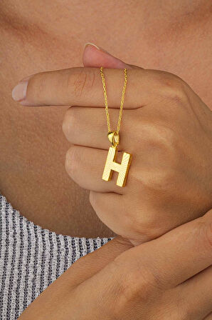 Gümüş Pazarım Altın Kaplama H Harfi Kadın 925 Ayar Gümüş Kolye