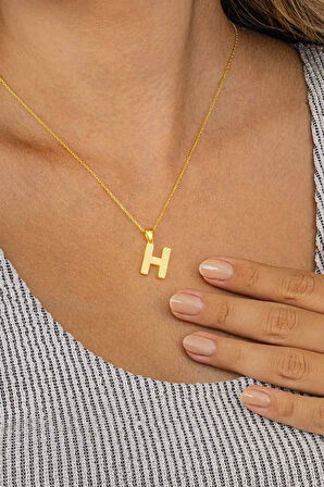 Gümüş Pazarım Altın Kaplama H Harfi Kadın 925 Ayar Gümüş Kolye