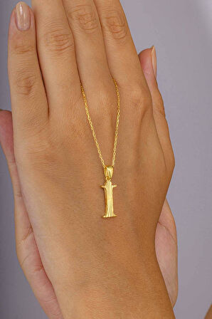 Gümüş Pazarım Altın Kaplama İ Harfi Kadın 925 Ayar Gümüş Kolye