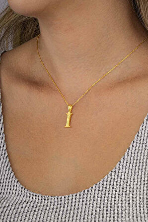 Gümüş Pazarım Altın Kaplama İ Harfi Kadın 925 Ayar Gümüş Kolye