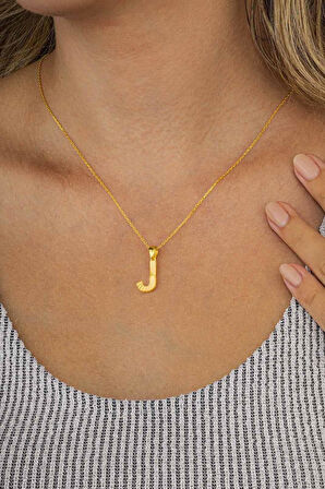 Gümüş Pazarım Altın Kaplama J Harfi Kadın 925 Ayar Gümüş Kolye