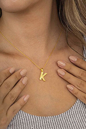 Gümüş Pazarım Altın Kaplama K Harfi Kadın 925 Ayar Gümüş Kolye