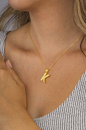 Gümüş Pazarım Altın Kaplama K Harfi Kadın 925 Ayar Gümüş Kolye