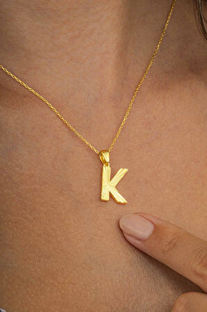 Gümüş Pazarım Altın Kaplama K Harfi Kadın 925 Ayar Gümüş Kolye