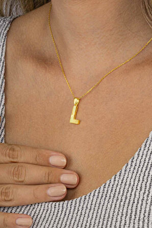 Gümüş Pazarım Altın Kaplama L Harfi Kadın 925 Ayar Gümüş Kolye