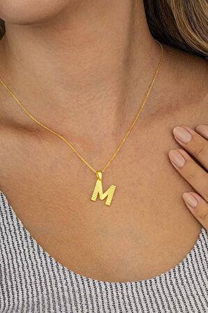 Gümüş Pazarım Altın Kaplama M Harfi Kadın 925 Ayar Gümüş Kolye
