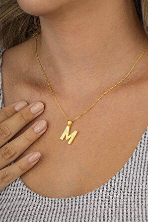 Gümüş Pazarım Altın Kaplama M Harfi Kadın 925 Ayar Gümüş Kolye