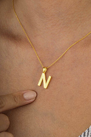 Gümüş Pazarım Altın Kaplama N Harfi Kadın 925 Ayar Gümüş Kolye