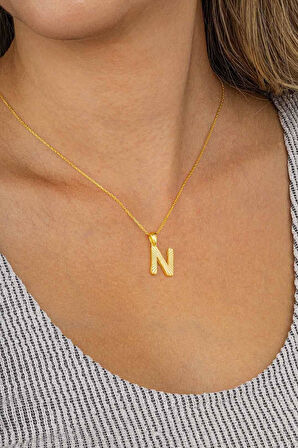 Gümüş Pazarım Altın Kaplama N Harfi Kadın 925 Ayar Gümüş Kolye