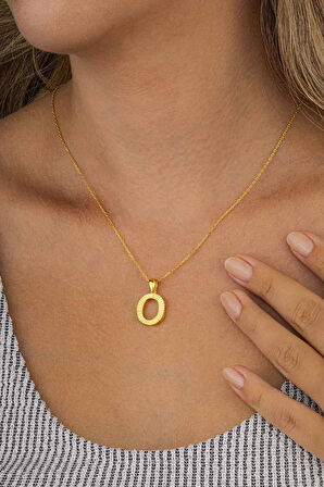 Gümüş Pazarım Altın Kaplama O Harfi Kadın 925 Ayar Gümüş Kolye