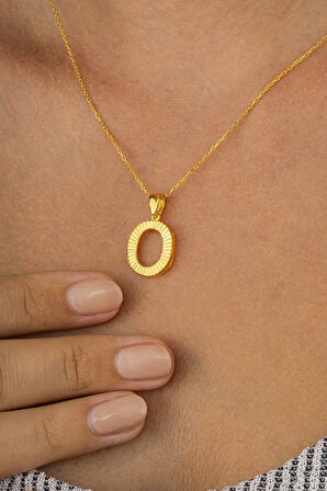 Gümüş Pazarım Altın Kaplama O Harfi Kadın 925 Ayar Gümüş Kolye