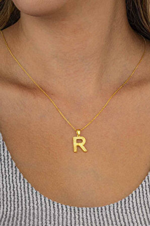 Gümüş Pazarım Altın Kaplama R Harfli Kadın 925 Ayar Gümüş Kolye