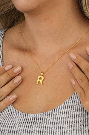Gümüş Pazarım Altın Kaplama R Harfli Kadın 925 Ayar Gümüş Kolye