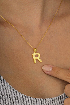 Gümüş Pazarım Altın Kaplama R Harfli Kadın 925 Ayar Gümüş Kolye