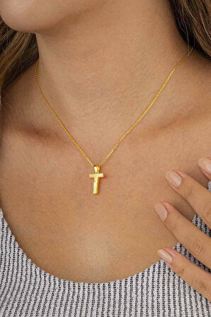 Gümüş Pazarım Altın Kaplama T Harfi Kadın 925 Ayar Gümüş Kolye