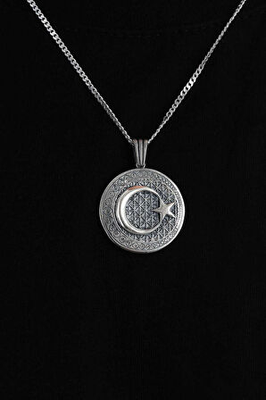 Gümüş PazarımTürk Simgeli Madalyon Ay Yıldız Gümüş Kolye