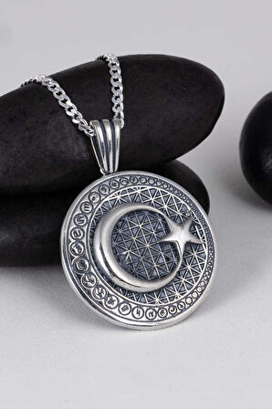 Gümüş PazarımTürk Simgeli Madalyon Ay Yıldız Gümüş Kolye