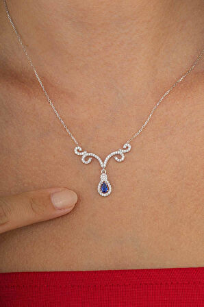 Gümüş Pazarım Pırlanta Model Damla Taşlı 925 Ayar Gümüş Kolye