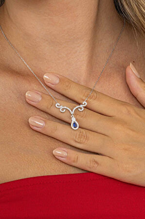 Gümüş Pazarım Pırlanta Model Damla Taşlı 925 Ayar Gümüş Kolye