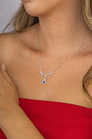 Gümüş Pazarım Pırlanta Model Damla Taşlı 925 Ayar Gümüş Kolye