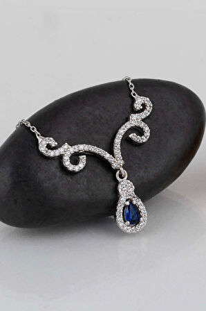 Gümüş Pazarım Pırlanta Model Damla Taşlı 925 Ayar Gümüş Kolye