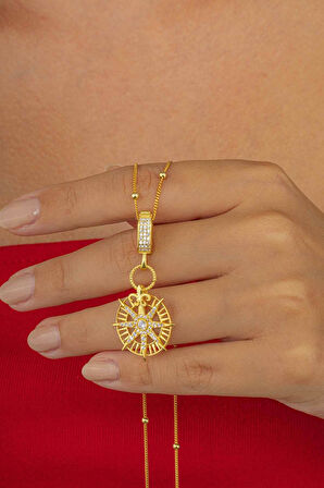 Gümüş Pazarım Altın Kaplama Yuvarlak Kuzey Yıldızı Pusula Gümüş Kolye