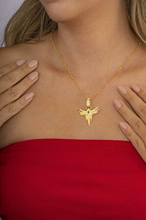 Gümüş Pazarım Altın Kaplama Safir Tek Taş Anka Gümüş Kolye