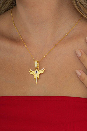 Gümüş Pazarım Altın Kaplama Safir Tek Taş Anka Gümüş Kolye