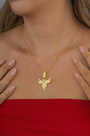 Gümüş Pazarım Altın Kaplama Zümrüt Renk Tek Taş Anka Gümüş Kolye