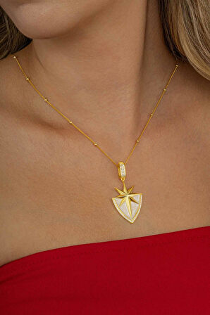 Gümüş Pazarım Altın Kaplama Tasarım Model Kutup Yıldızı Gümüş Kolye