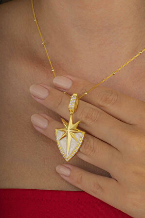 Gümüş Pazarım Altın Kaplama Tasarım Model Kutup Yıldızı Gümüş Kolye