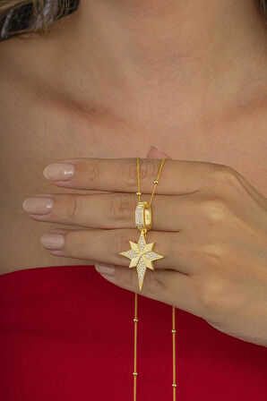 Gümüş Pazarım Altın Kaplama  Özel Tasarım Kutup Yıldızı Gümüş Kolye