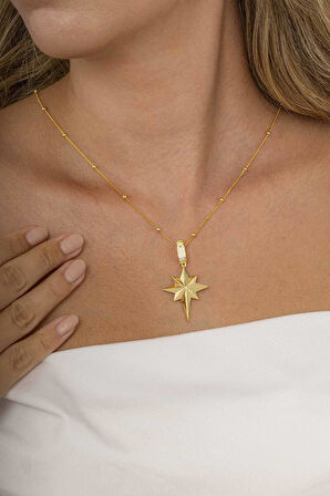 Gümüş Pazarım Altın Kaplama Kutup Yıldızı 925 Ayar Gümüş Kolye