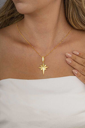 Gümüş Pazarım Altın Kaplama Kutup Yıldızı 925 Ayar Gümüş Kolye