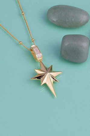 Gümüş Pazarım Altın Kaplama Kutup Yıldızı 925 Ayar Gümüş Kolye