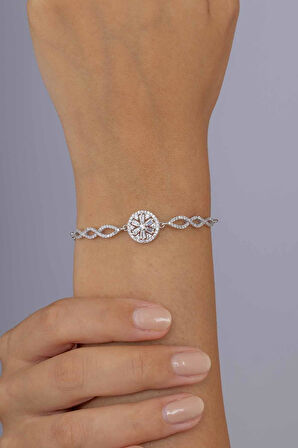 Gümüş Pazarım Yuvarlak Kesim Baget Taşlı Gümüş Bileklik