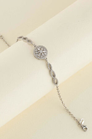 Gümüş Pazarım Yuvarlak Kesim Baget Taşlı Gümüş Bileklik